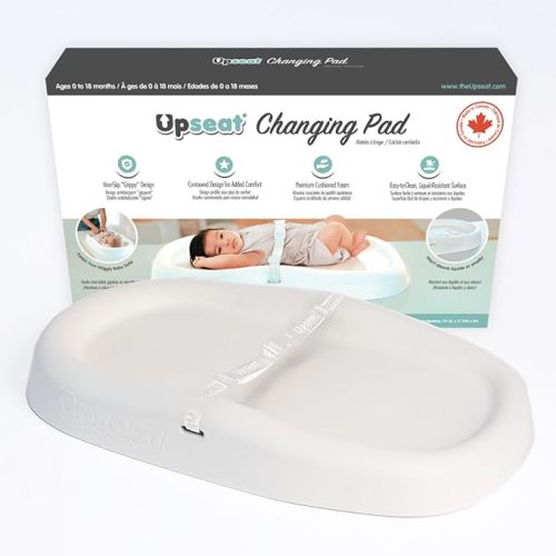 Upseat Baby Changing Pad, Non-Slip Grippy Design, Premium Cushioned Foam, Contoured for Comfort, Waterproof and Easy-to-Clean, Liquid-Resistant, Made in Canada (Coconut)
