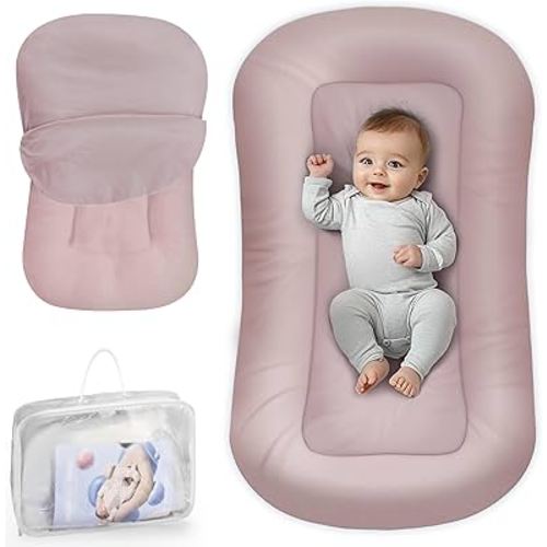 Baby Lounger - Baby Lounger Pillow for Newborn, 0-24 Months, Infant Lounger for Home and Travel, Soft Cotton, Co Sleeping Baby Nest, Newborn Babies Essentials Gifts, Pink (Lounger Cover Included)