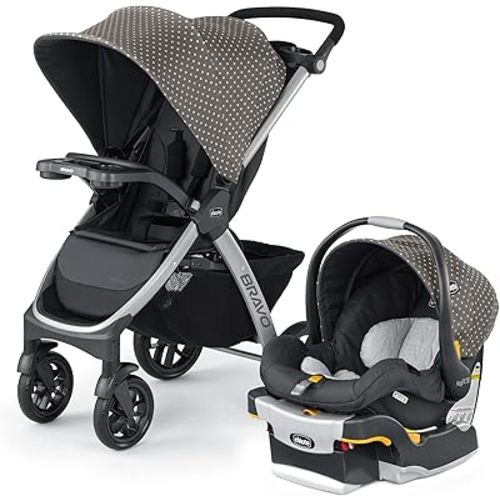 Chicco Bravo 3-in-1 Trio Travel System, Bravo Quick-Fold Stroller with KeyFit 30 Infant Car Seat and base, Car Seat and Stroller Combo | Calla/Grey