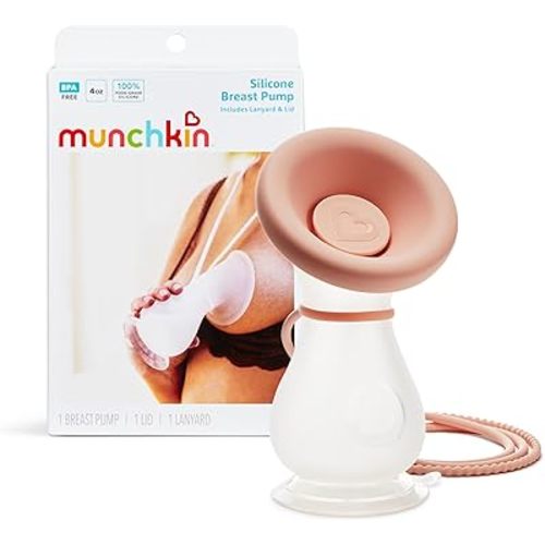 Munchkin Manual Breast Pump for Breastmilk, Food Grade Silicone, BPA Free, 4 Ounce - Portable Breastfeeding Essential for Expressing Milk at Home, Work, and On The Go, Clear/Pink