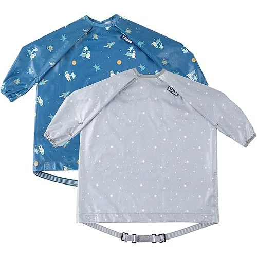 BIBaDO - Long Sleeve Baby Bibs - Babies & Toddlers 6-36 Months - Coverall Baby Led Weaning Bib - Easy Wipe, Soft & Waterproof