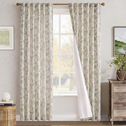 jinchan Floral Curtains Lined Linen Blend Curtains for Living Room 84 Inch Length Grey Flower Farmhouse Curtain French Country Gray Patterned Curtain Drapes Back Tab Rod Pocket 2 Panels