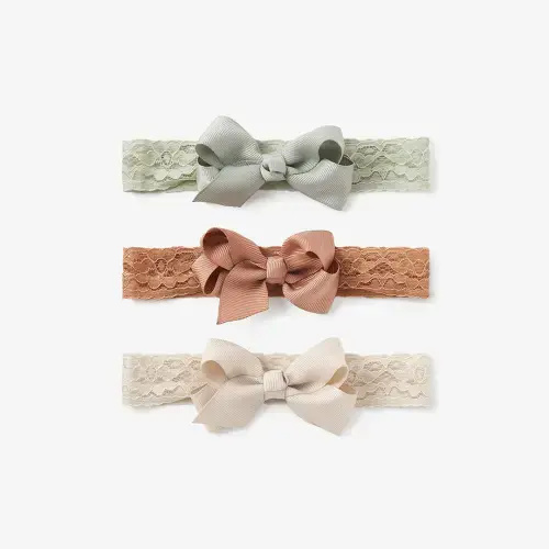 Neutral Lace Bow Baby Headband 3PK – Elegant Baby