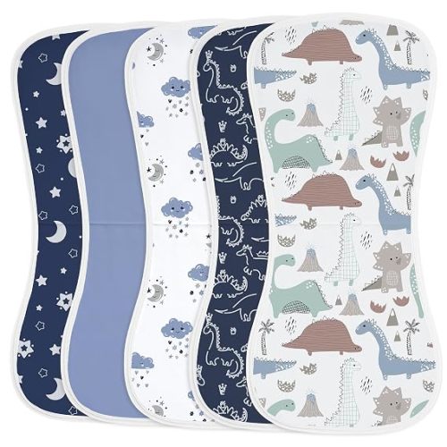 Yoofoss Baby Burp Cloths 100% Organic Cotton 5 Pack Burping Cloths for Babies Boys Girls Large 21''X10'' Extra Soft and Absorbent Leaf