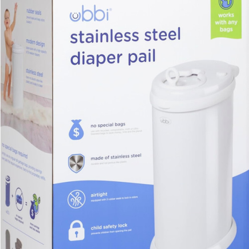 Ubbi Steel Diaper Pail, Odor Locking, No Special Bag Required, Award-Winning, Registry Must-Have, White