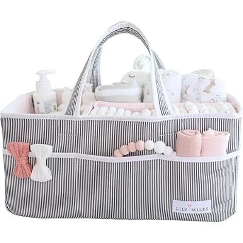 Lily Miles Baby Diaper Caddy Organizer - Girl Nursery Storage Basket Bin - Baby Item - Baby Organizers and Storage - Pink Blush, Large