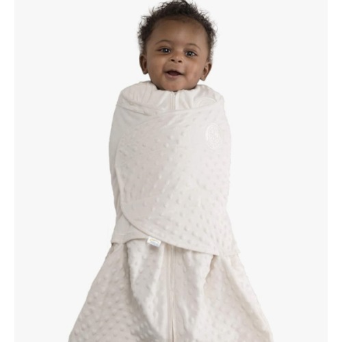 HALO Sleepsack Swaddle, 3-Way Adjustable Swaddle Blanket, TOG 3.0, Velboa, Cream Plush Dots, Small, 3-6 Months