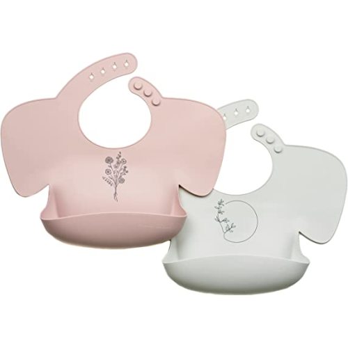 blessed+beloved Silicone Bibs for Babies | Waterproof Baby Silicone Bibs with Food Catcher Pouch and Shoulder Cover | Set of 2 Silicone Baby Bibs | Boho Minimalist Silicone Bib|Baberos para Bebe Niña
