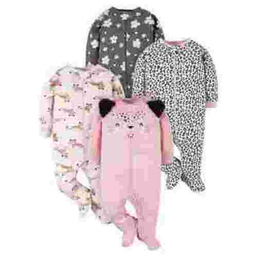 Gerber Baby Girl Sleep 'n Play Footed Pajamas, 4-Pack