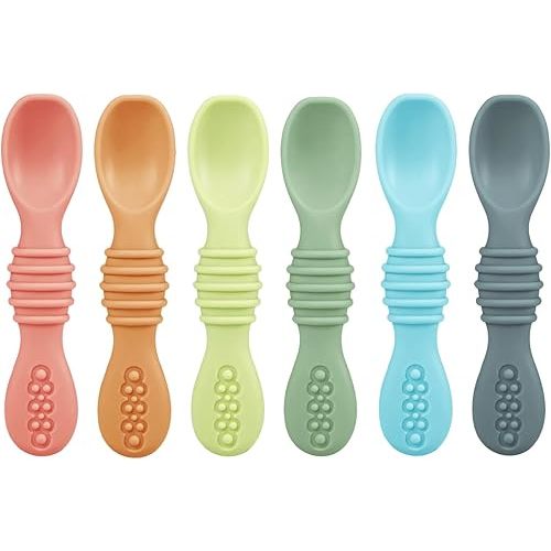 PandaEar 6 Pack Silicone Baby Spoons Self Feeding 6 Months for Toddler - Baby Led Weaning Utensils 6-12 Months - Infant Spoons First Stage - Baby Feeding Essentials - Baby Eating Utensils Set