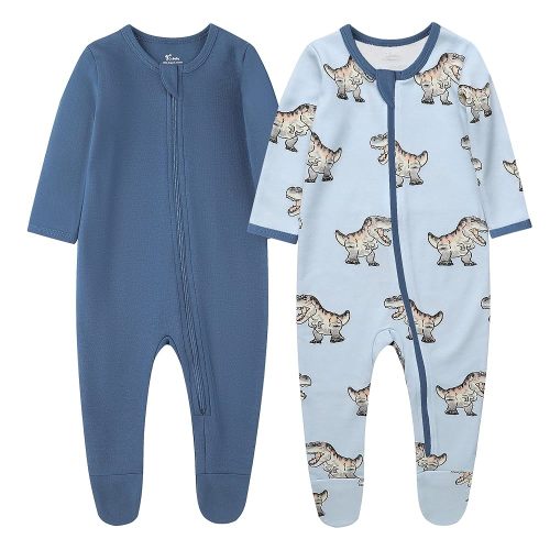 O2 BABY Baby Boys Girls Organic Cotton Zip-Front Sleeper Pajamas, Footed Sleep 'n Play