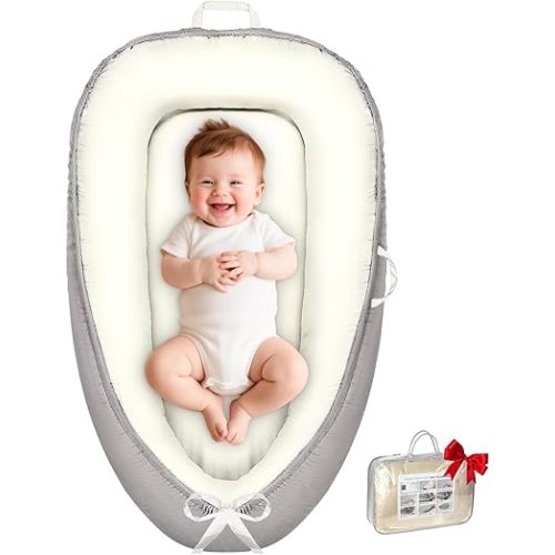 Baby Lounger -Breathable Soft Lounger Cover, Babies Essentials Gifts, Portable Infant Lounger for Tummy Time Floor Playing Seat for Home and Travel,Beige