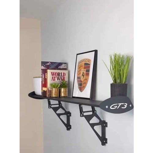 Porsche GT3 RS Car Spoiler Display Shelf – Black Wall-Mounted Car Wing Rack | Racing Vehicle Decor | Motorsport Wooden Shelf