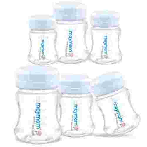 Maymom Wide-Mouth Milk Storage Collection Bottle with Travel Cap Sealing Ring, Blue 6pc