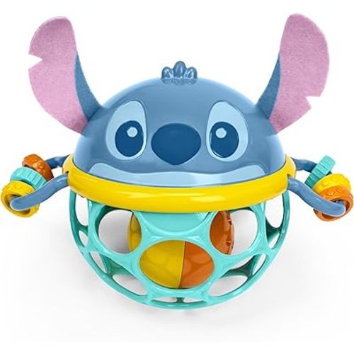 Disney Baby Stitch Oball Rattle by Bright Starts, Easy Grasp Baby Toy with Jingle Ball, Sensory Rattle for Newborn Infant 0-6 Months, Baby Toys 3-6 Months