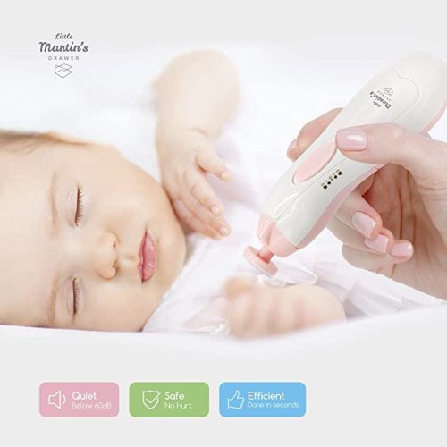 Little Martin’s Drawer Baby Nail Trimmer File with Light - Safe Electric Nail Clippers Kit for Newborn Infant Toddler Kids Toes and Fingernails - Care, Polish and Trim - Battery Operated (AA) - Pink