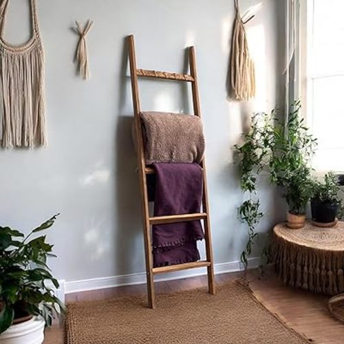 Emir&Odin Blanket Ladder – 5 Tier 60’’ inc Wooden Blanket Ladder, Living Room Home Decor, Wall Decorative Ladder Shelves, for Livingroom Furniture (Antique Walnut -)