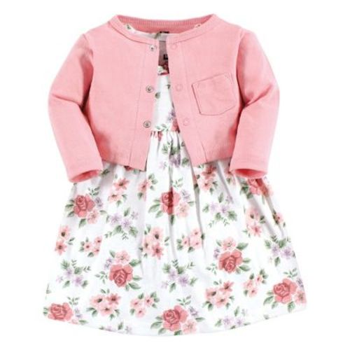 Hudson Baby Infant Girl Cotton Dress And Cardigan Set, Vintage Floral, 3-6Months