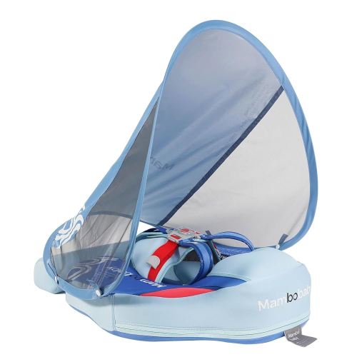 Mambobaby Baby Float with Canopy & Tail Non-Inflatable Baby Swim Float Upgrade Soft Infant Pool Float Sun Protection Newborn Pool Float 3-24 Months Skin-Friendly Material for Toddler Boys Girls