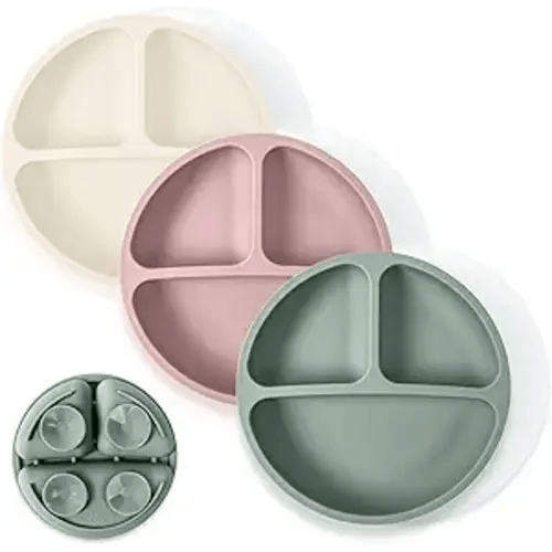 WeeSprout Suction Plates with Lids for Babies & Toddlers - 100% Silicone, Dinnerware Stays Put, Divided Design for Picky Eaters, Microwave & Dishwasher Friendly, 3 Pack