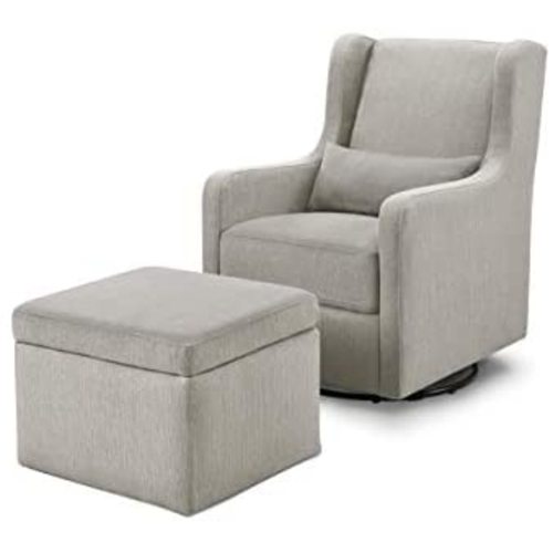 Carter's by DaVinci Adrian Swivel Glider with Storage Ottoman Performance Grey Linen, Water Repellent and Stain Resistant Fabric, Greenguard Gold Certified