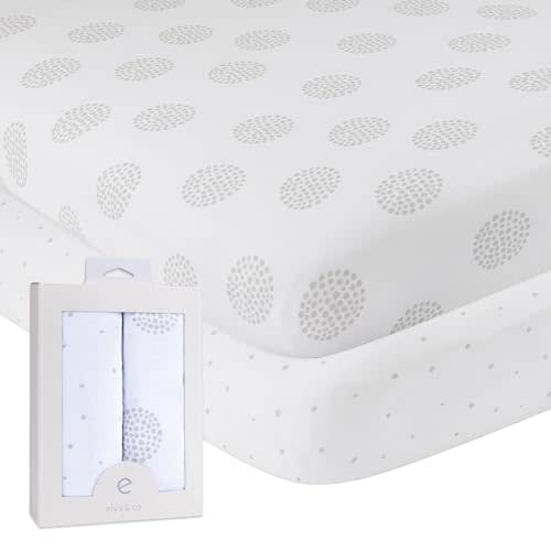 Ely’s & Co. Crib Sheets, Baby Boy/Girl Fitted Crib Mattress Sheet Set, 2 Pack, 100% Jersey Knit Cotton, Infant and Toddler Nursery Bedding, Grey Dottie Print, 28” x 52”