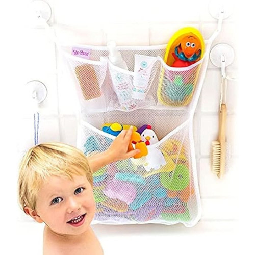 Tub Cubby Mesh Bath Toy Storage Organizer with Suction and Hooks