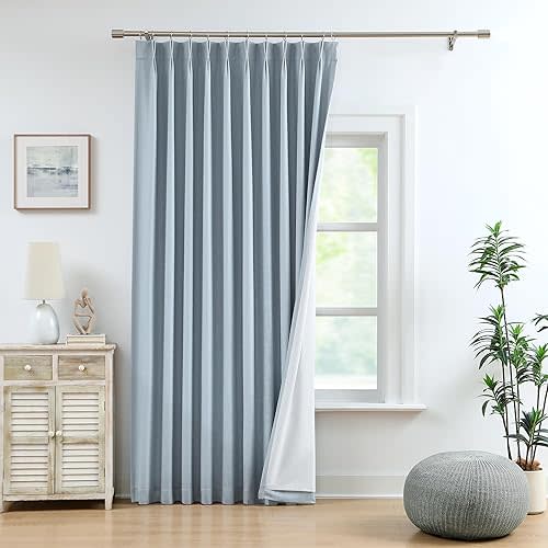 WEST LAKE Dusty Blue Bailey French Pleat Blackout Curtains with Liner 102 Inches Long for Bedroom Living Room,Modern Textured Drape with Backtab Hook,Room Darkening Window Treatment,60"Wx102"L,1 Panel