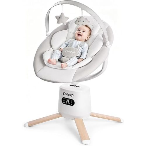 Zoicay Baby Swing with 9 Modes & 8 Speeds, Electric 3D-Motion Baby Swings for Infants, 360° Rotating Seat, APP & Remote Control, 6 Preset Melodies, Portable Infant Swing for Indoor and Outdoor(White)