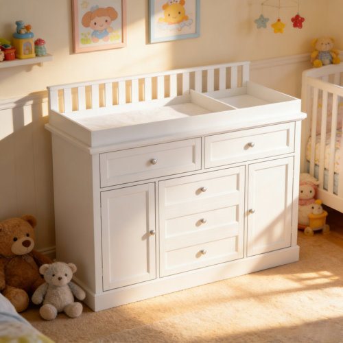 Latitude Run® White Kid Dresser With Changing Table , 3 Drawers & 2 Cabinets | Wayfair