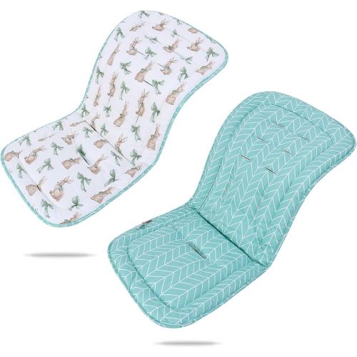 Baby Stroller Cushion,Infant Car Seat Insert-Reversible Universal Breathable and Soft Newborn Stroller Mat,100% Cotton Cover Toddler Seat Pad Liner-34x78cm,1 Pack(Rabbit+Green)