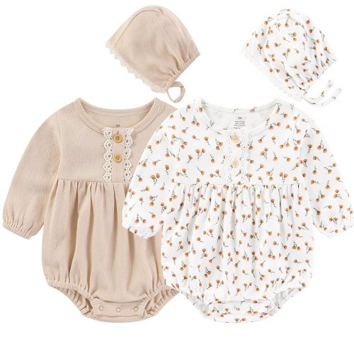 Baby Girl Clothes Cotton Bubble Romper Floral Bodysuits Infant Outfit Set