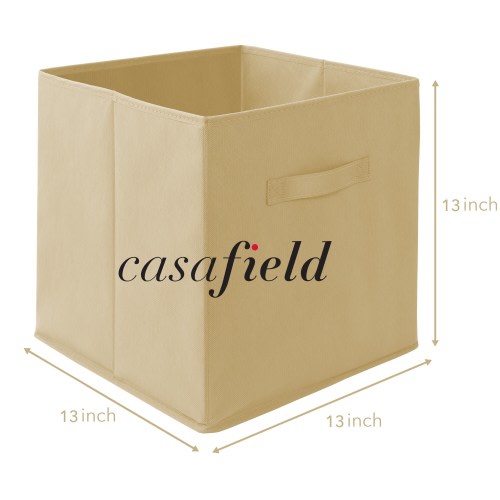 Set of 6 Collapsible Fabric Cubes 13in Storage Bins Beige - Sand - 13" x 13" x 13"