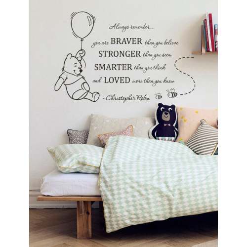 You Are Braver Than You Believe, Pooh Quote Decal, Wall Decal Winnie The Pooh Quote, Winnie The Pooh Quotes Sticker, Pooh Wall Decal, 070 , Matt