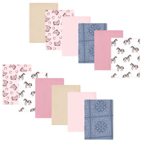 Luvable Friends Hudson Baby Flannel Burp Cloths 12pk, Western Cowgirl
