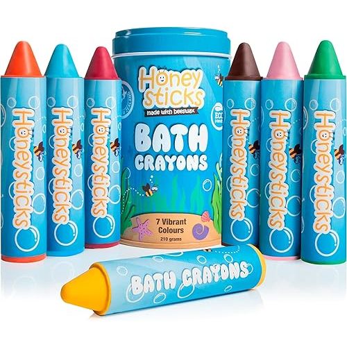 Honeysticks Bath Crayons Non Toxic (7 Pack) for Toddlers 1-3 and Kids 4-8, Natural Beeswax Crayons, Food-Grade Colors, Fragrance Free, Non Irritating, Bath Toys for Bathtub, Shower, Gift
