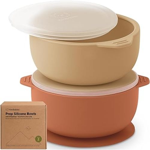 KeaBabies 2-Pack Baby Bowls with Suctions, Lids - Silicone Suction Bowls for Baby Boy, Girl, Toddlers Suction Bowls, Kids Bowl, Silicone Bowls for Baby Food, BPA-Free, Dishwasher Safe (Terracotta)