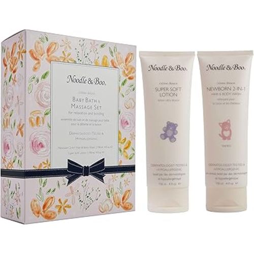 Noodle & Boo Baby Bath & Massage Gift Set – Includes 4 oz Newborn Hair & Body Wash & Super Soft Lotion, Hypoallergenic, Pediatrician-Tested, Dermatologist-Tested for Delicate and Sensitive Baby Skin