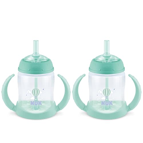 NUK Learner Straw Cup, 5oz, 2-Pack - Toddler Sippy Cup with Soft Straw for Easy Drinking, Suitable for Ages 8 Months and Up, Green