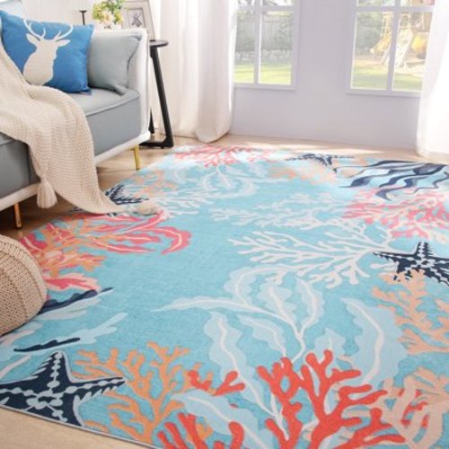 Arogan Coral Ocean Art Rug for Living Room, Bedroom and Children's Room, Blue, 6' x 9'