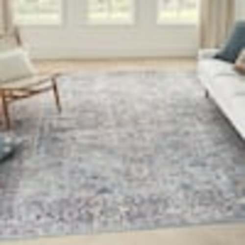 Machine Washable Light Grey/Blue 8 ft. x 10 ft. Rug