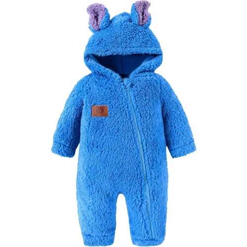 Redair Baby Winter Clothes Baby Onesie Plush Hooded Newborn Outfit Infant Costume for Newborn Boys Girls 0-18 Months