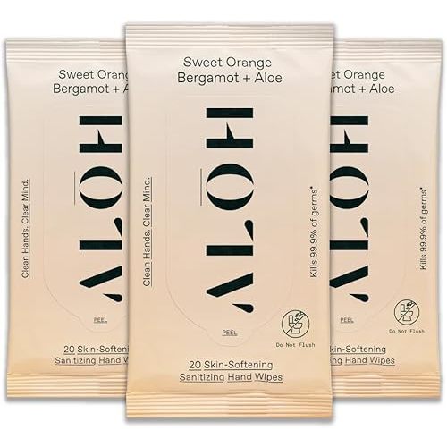 ALŌH Sweet Orange Bergamot + Aloe Sanitizing Hand Wipes - Clean Hands, Clear Mind - On The Go Hand Sanitizing Wipes for Kids and Adults - Travel Size 3 Pack 20ct Wipes (60 wipes)
