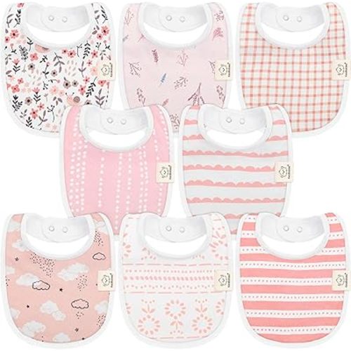 8-Pack Organic Baby Bibs for Boys, Girls - Soft Cotton Drooling and Teething Baby Bibs, Baby Girl Bibs, Baby Boy Bibs, Baby Drool Bibs for Baby Girl, Boy, Newborn Infant Bibs (Sweet Charm)
