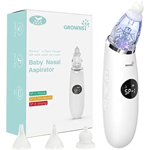 GROWNSY Nasal Aspirator for Baby | Baby Nose Sucker | Electric Nose Suction for Toddler, Automatic Booger Sucker with 3 Silicone Tips, Pause & Music & Light Soothing Function