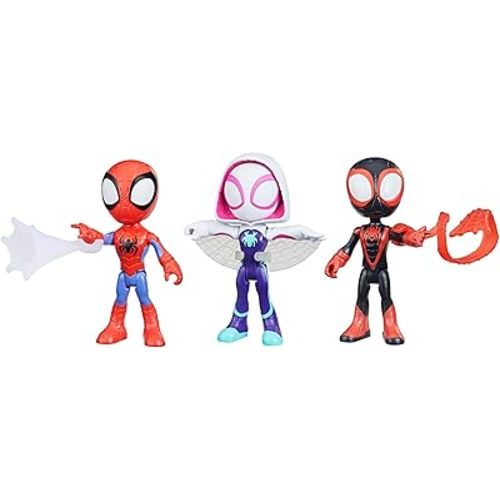 Spidey and his Amazing Friends 3-Pack, 4-Inch Scale Marvel Action Figures, Includes 3 Figures and 3 Accessories, Spider-Man, Ghost-Spider & Miles Morales (Amazon Exclusive)