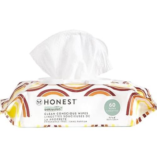 The Honest Company Clean Conscious Multi-Use Wipes | Hypoallergenic + Unscented for Sensitive Skin | Over 99% Water, Compostable, Plant Based, Baby Wipes | Rainbow, 60 Count