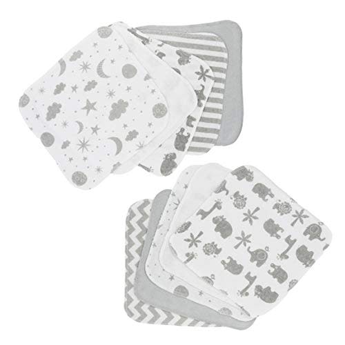 Spasilk Washcloth Wipes Set for Newborn Boys and Girls, Soft Terry Washcloth Set, Pack of 10, Gray Celestial