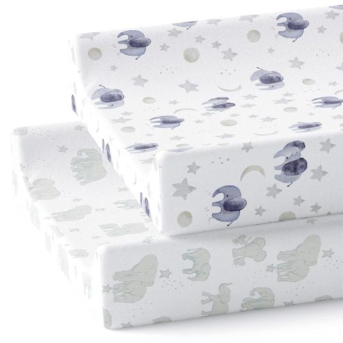 Baby Changing Pad Cover 2-Pack for Boys, Girls (Watercolor Elephant) - Premium Fitted Sheets Baby Diaper Changing Table Cover - Buttery Soft Cotton Blend