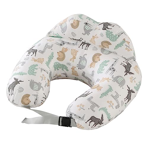 LiveGo Nursing Pillow for Breastfeeding and Bottle Feeding Shredded Memory Foam Pillow with Super Support, Fence Protection Adjustable Waist Strap, and Removable Cover. (Animal World, L)